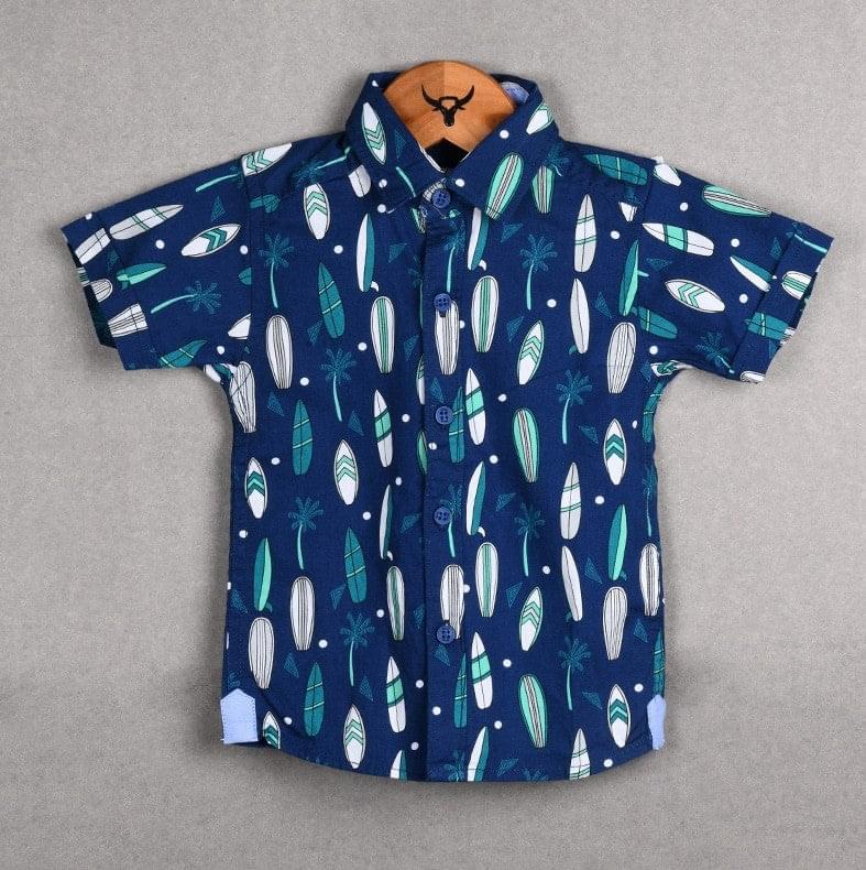 Baby boy blue color printed half sleeve shirt