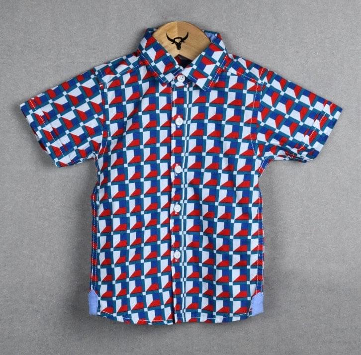 Baby boy red blue pattern print half sleeve shirt