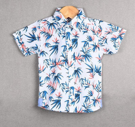 Baby boy white leaf print half sleeve shirt