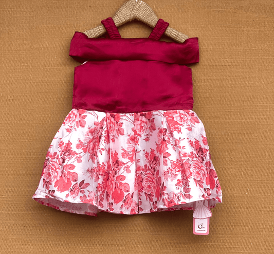 Baby Girl cold shoulder party wear frock red