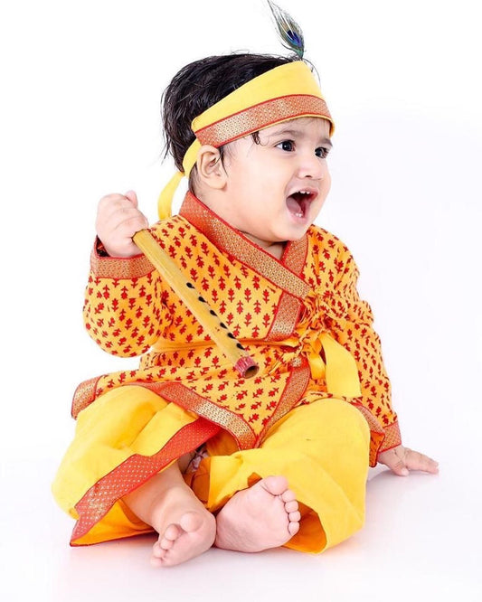 Divine Delight: Krishna Costume for Kids in yellow