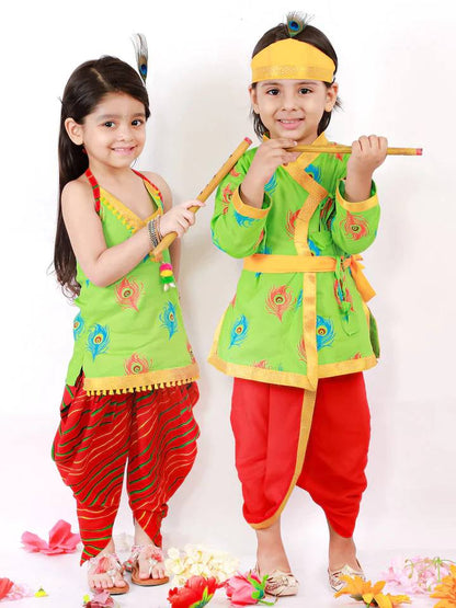 Divine Delight: Krishna Costume for Kids in green for boys