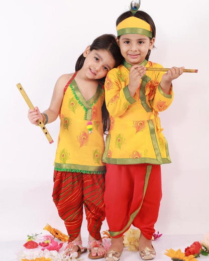 Divine Delight: Krishna Costume for Kids in yellow for boys