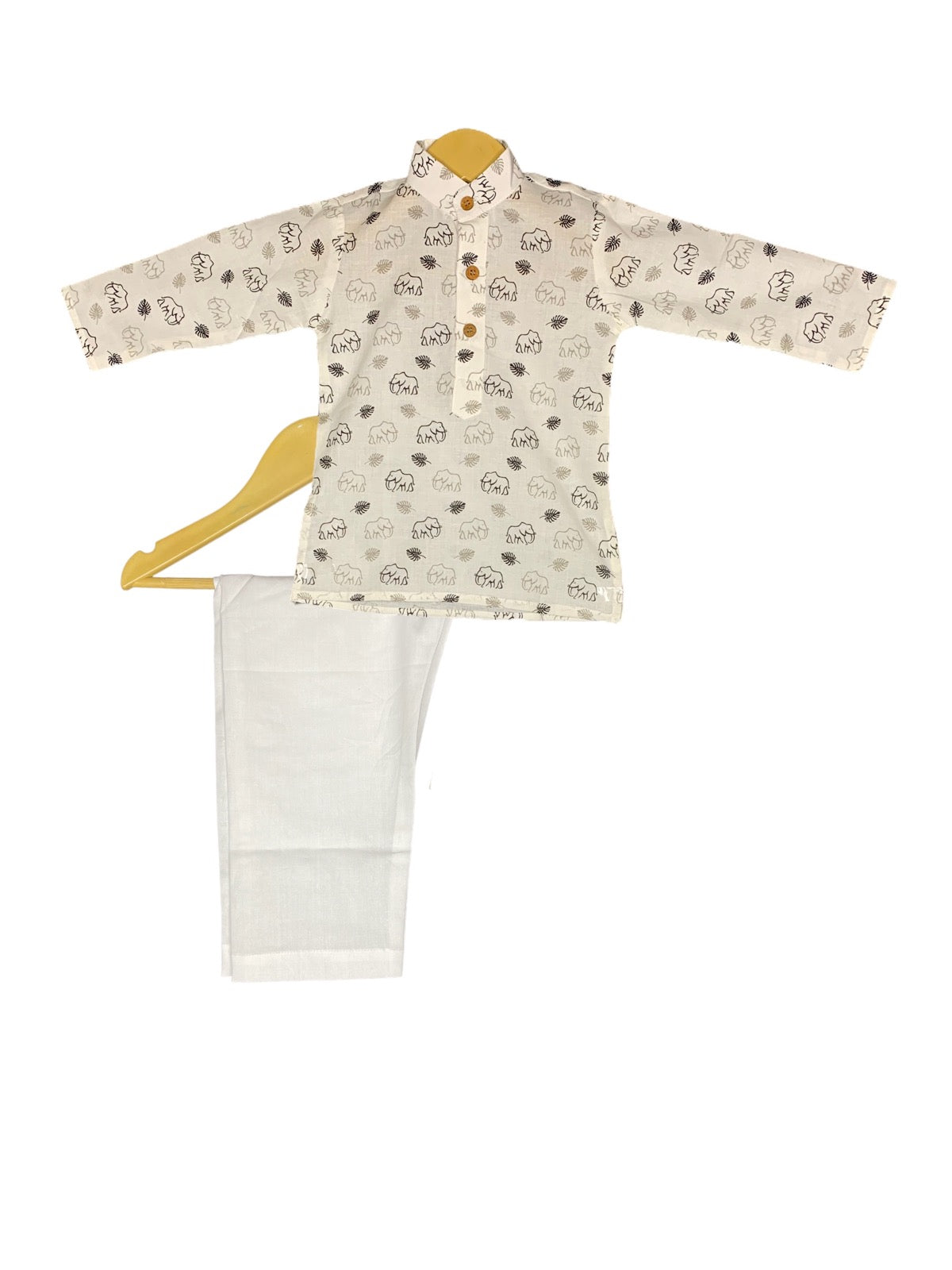 Stylish White Kurta Pajama with black and Black Print for a Striking Look