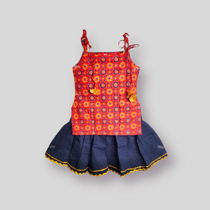 Red color floral top with blue sharara-5