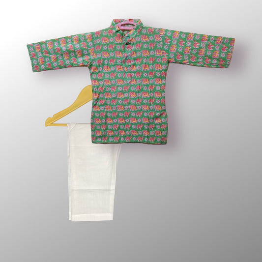 Green colour Camel printed kurta set for boys