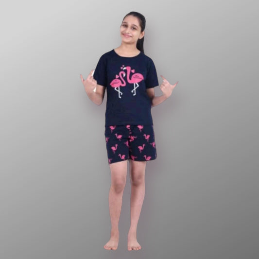 Pink duck printed night wear