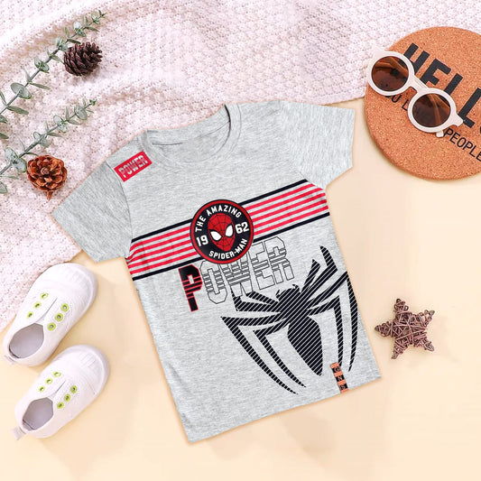 Boys Grey Color Spider Power Print T-Shirt