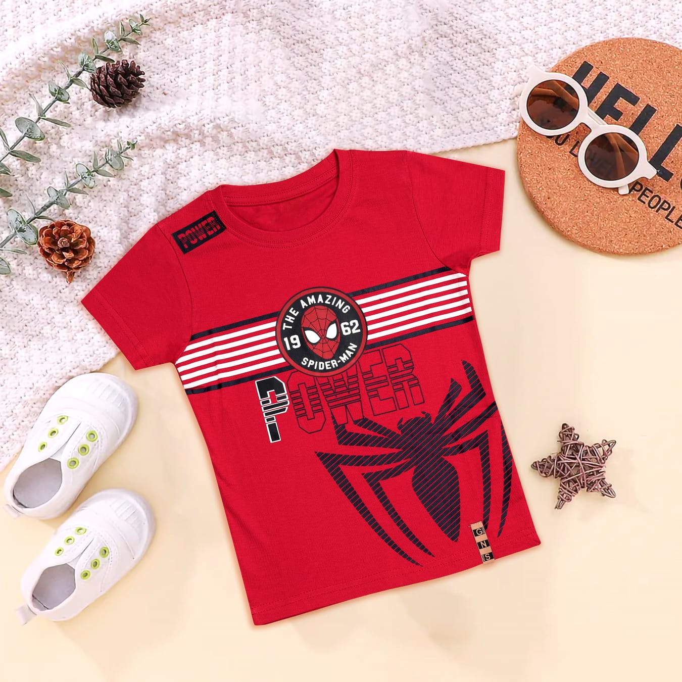 Boys Red Color Spider Power Print T-Shirt