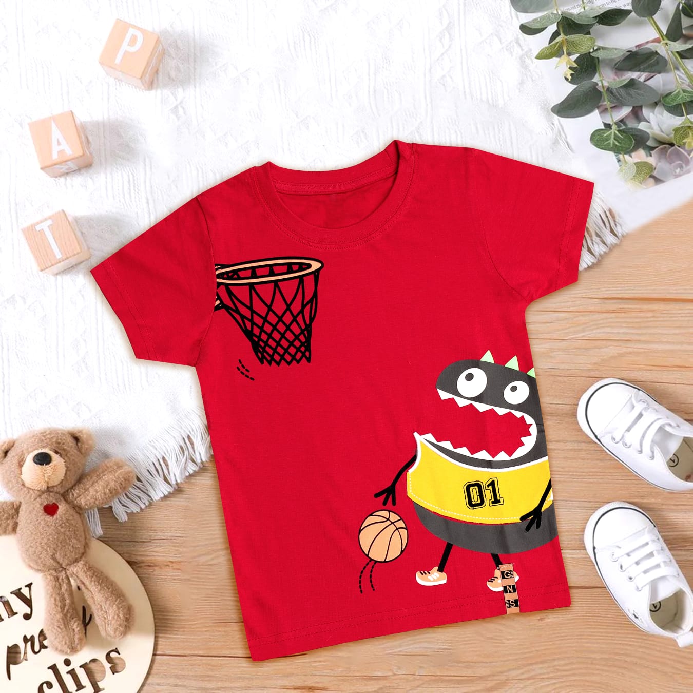 Monster Print red Color T-Shirt for Boys