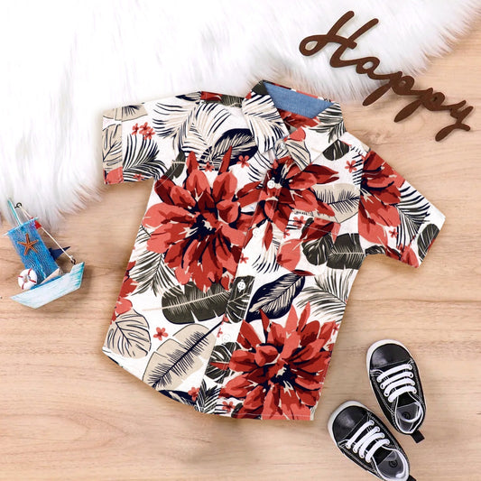 White red leaf printed shirts for boys