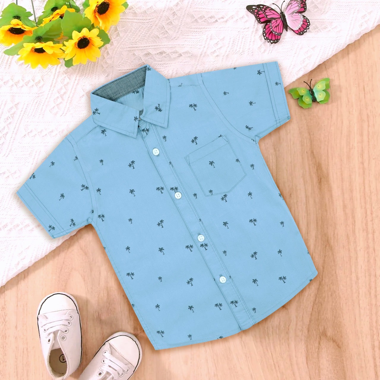 Sky colour crane printed shirts for boys