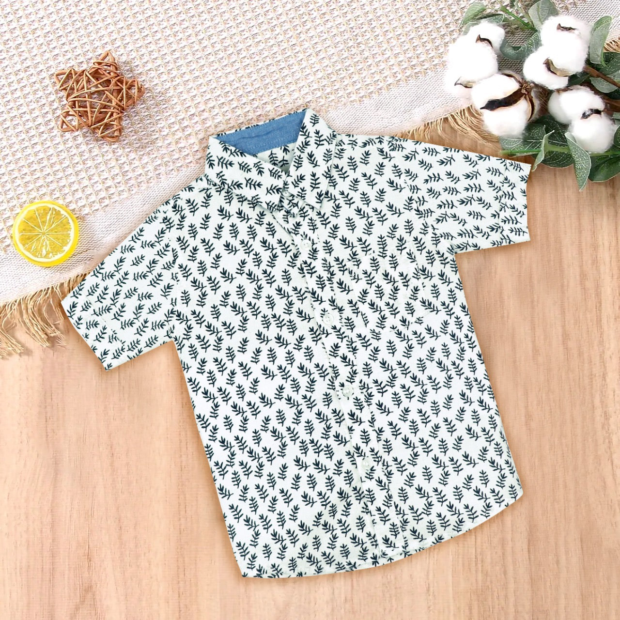 White black leaf printed shirts for boys