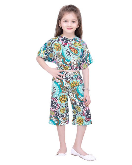 Blue Printed Outfit Set For Girls