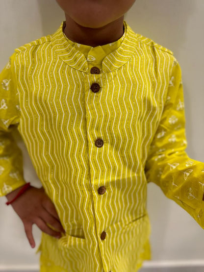 Lemon green kurta pajama with jacket