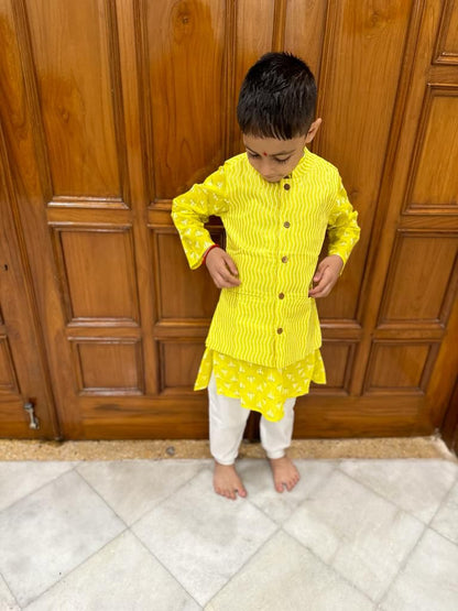 Lemon green kurta pajama with jacket