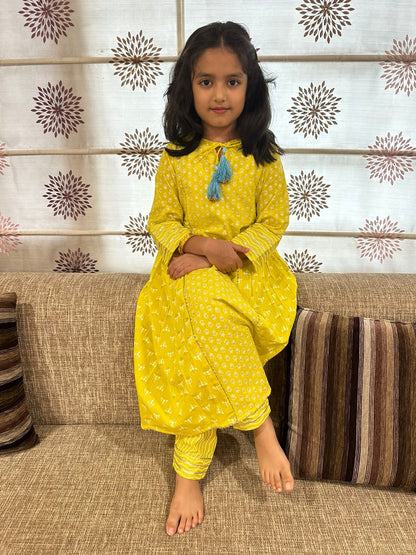 Girls Lemon green kurti with gottapatti work