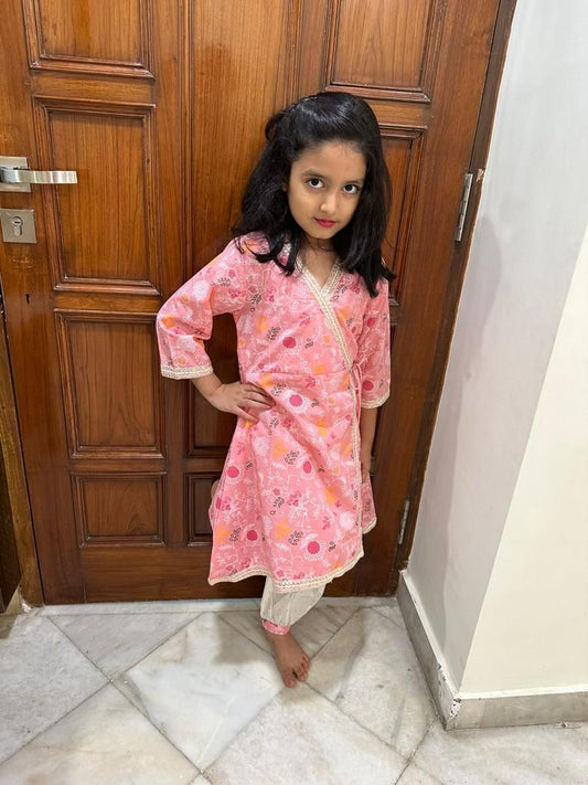 Girls Pink angrakha with pant