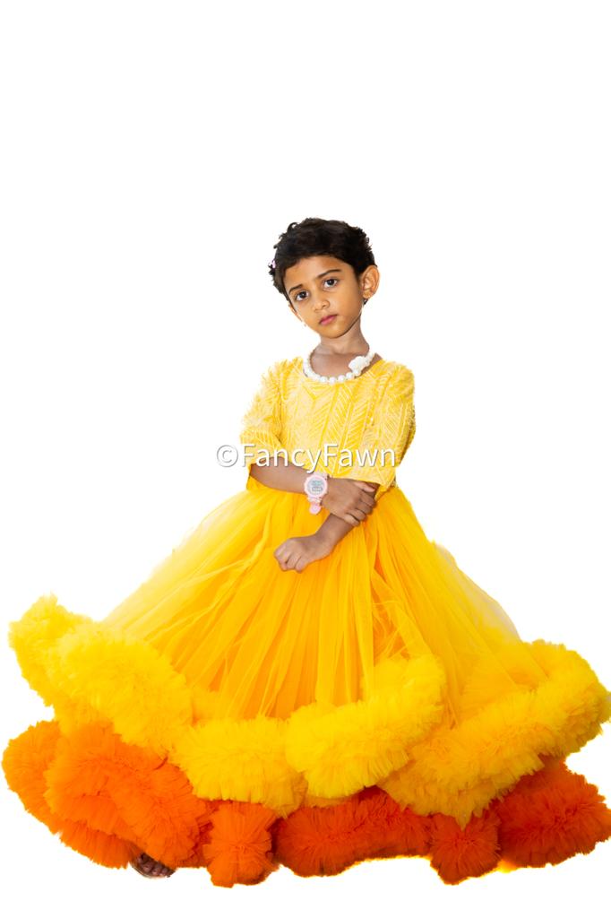 Yellow grand frock for girls