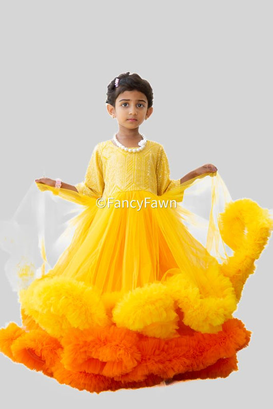 Yellow grand frock for girls