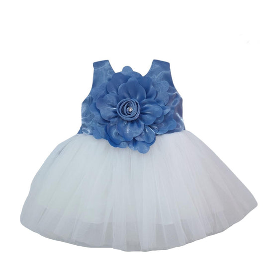 Cute blue color baby frock with big flower