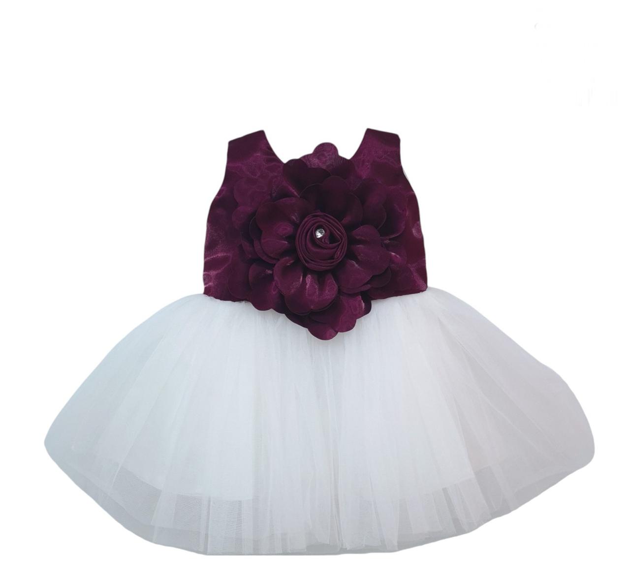 Cute wine color baby frock with big flower