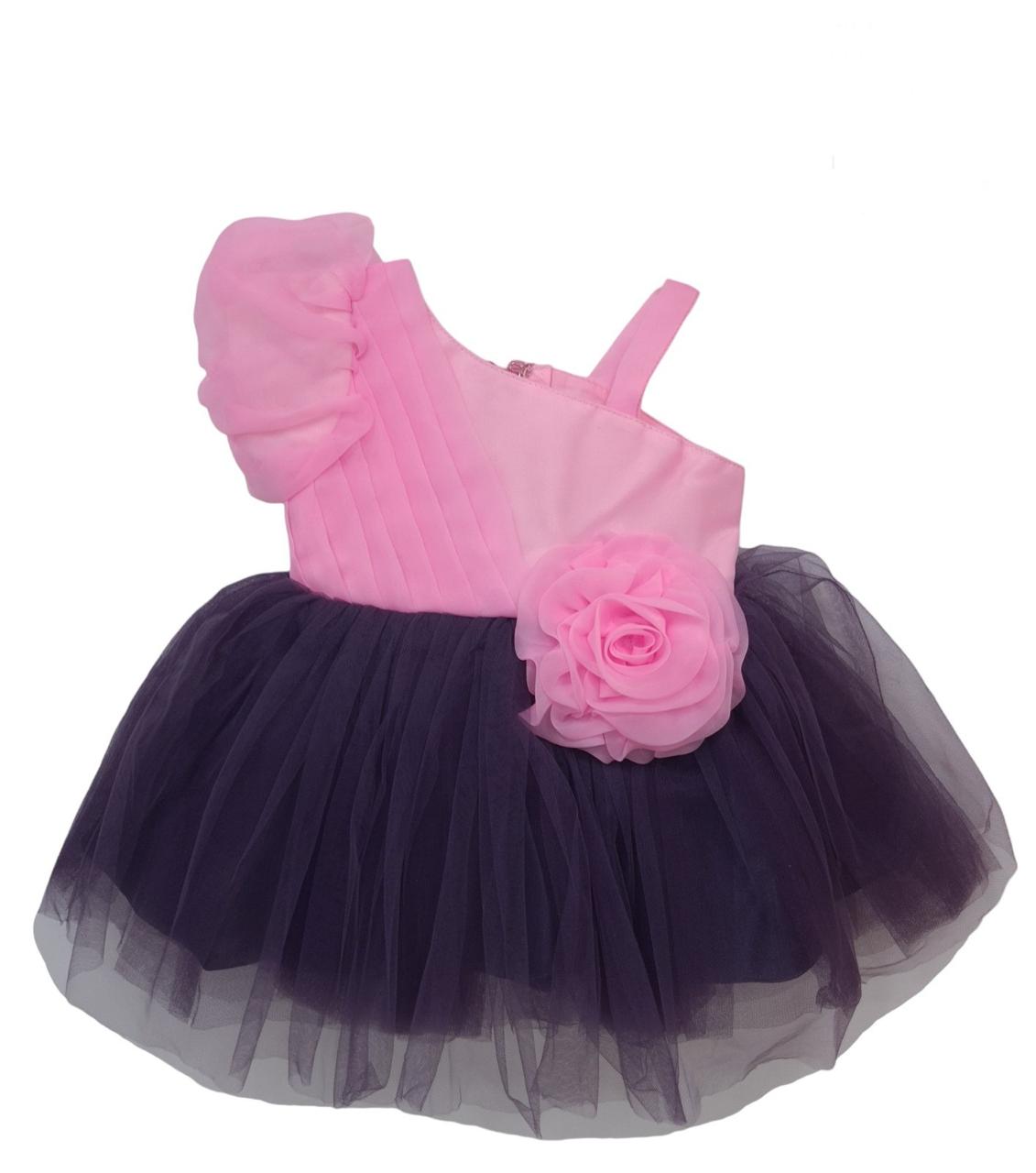 Pink and wine baby frock with flower