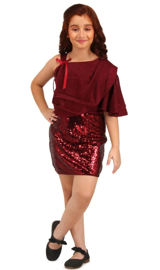 Maroon Asymmetric Stretch Velvet Dress