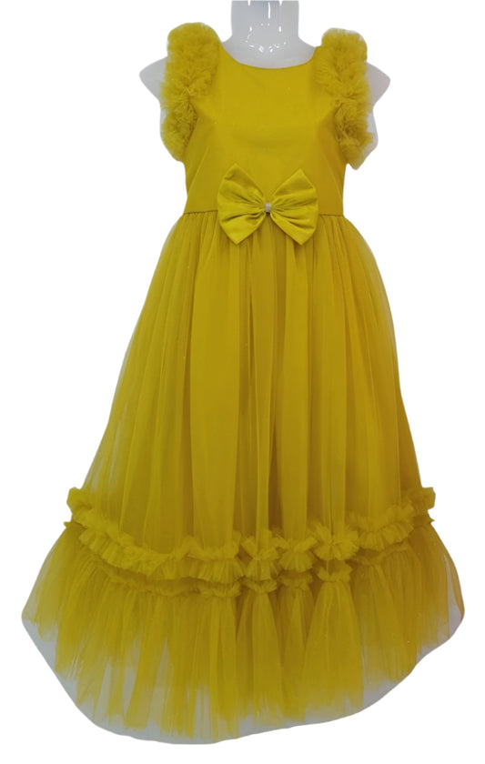 Mustard Color Long Sleeveless Gown