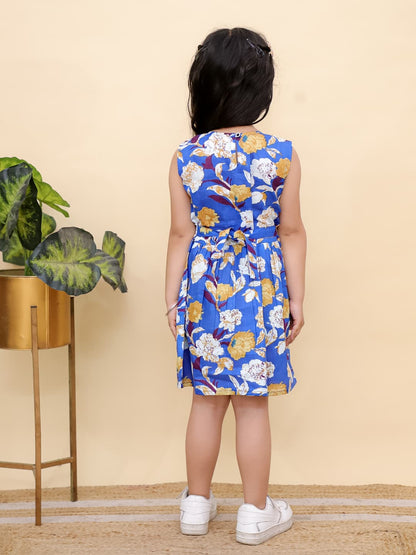 Blue Flower Printed Umbrella Frock