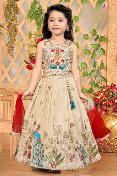 Off-white Lehenga choli with peacock embroidery