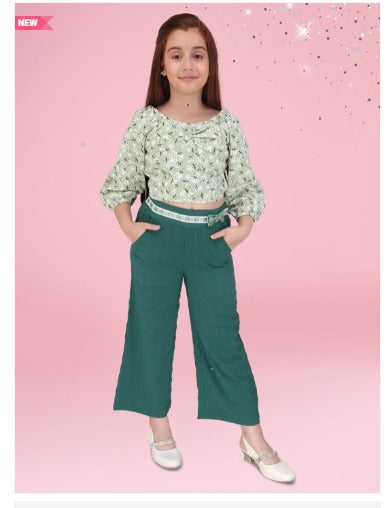 Green Printed Top With Pant