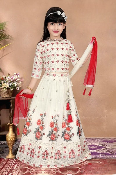 White Lehenga choli with flower print
