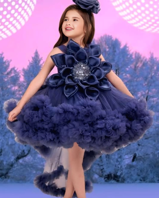 Navy Blue Frock with Big flower Partern