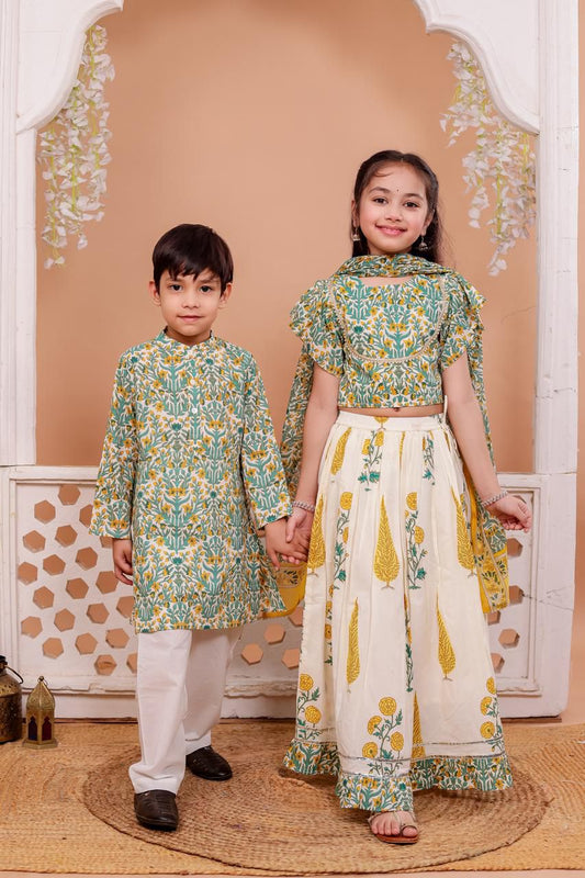 Green Color Printed Lehenga set