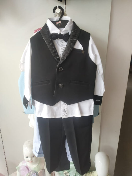 Black Partywear Waistcoat Set With  Bow Tie