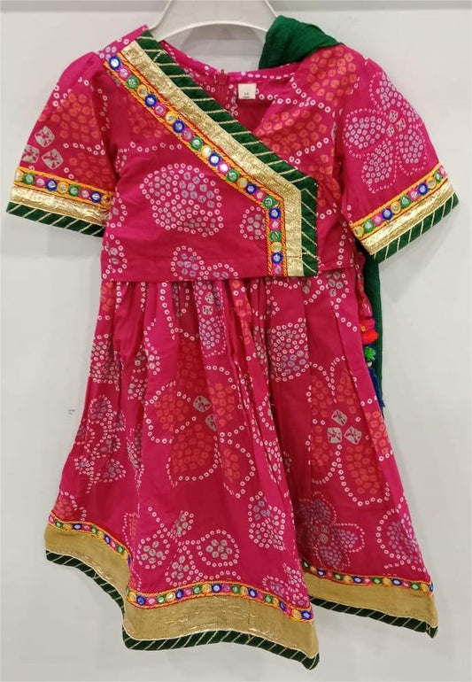 Pink Angarekha Blouse with Bhandej Lehenga