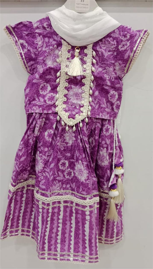 Purple Lehenga Kurti Set With beads