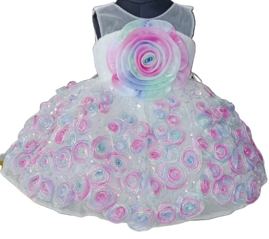 Sleeveless Multi Color  Frock with colorful floral design