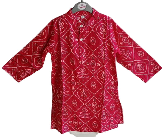 Rani color muslin kurta set for boys