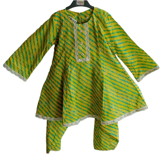 Green and Yellow stripe Patiyala Set
