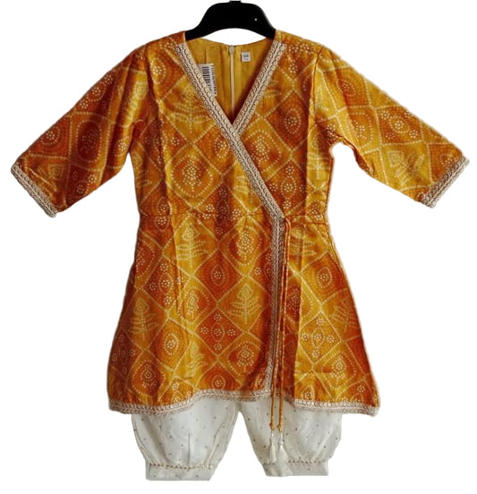 Yellow color muslin kurti pant for girls