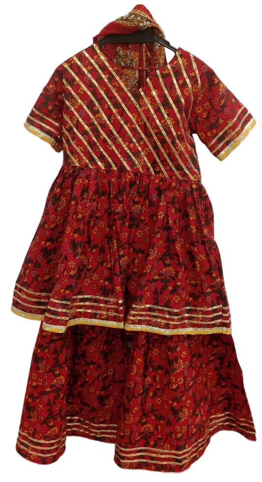 Red Color Sharara Set with Leheria Pattern