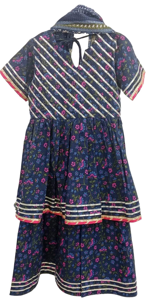 Navy Blue Sharara Set with Leheria Pattern