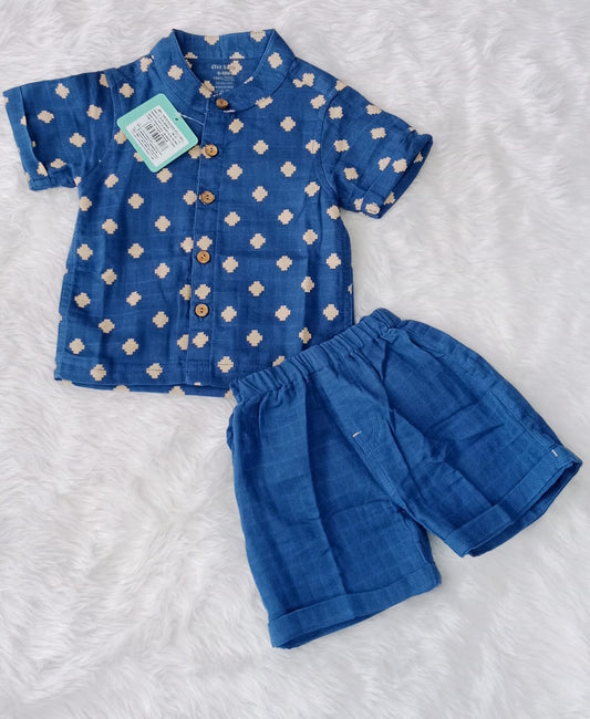 Muslin Blue suit set for boys with half sleeves