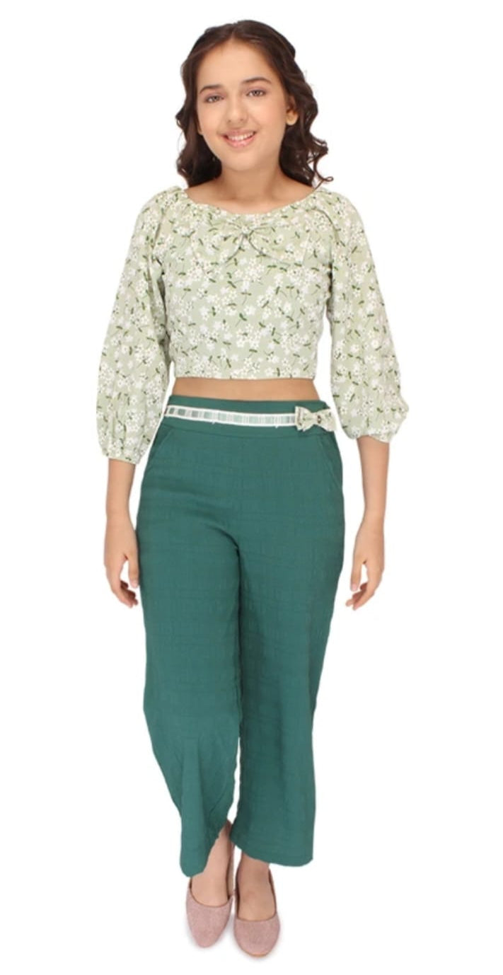 Green Printed Top With Pant