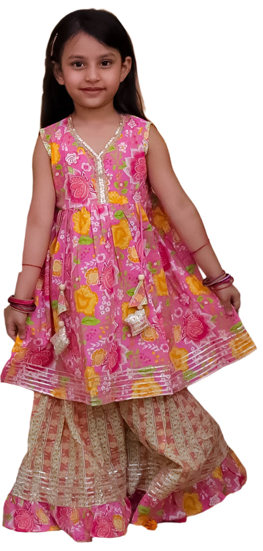 Pink Color Floral Sharara Set