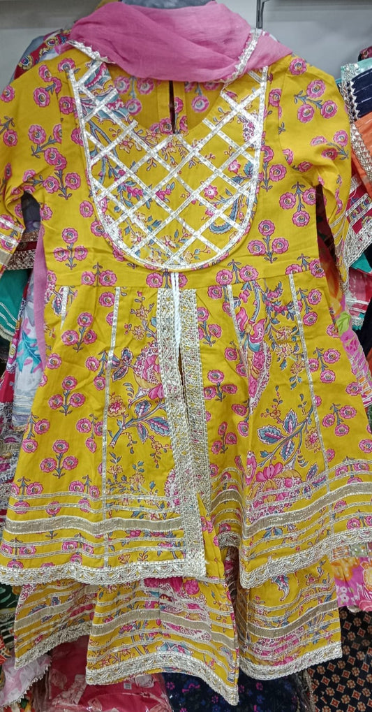 Yellow Color Leheriya Kurta Set