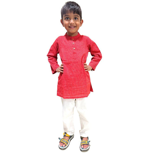 Red katha kurta pyjama for boys