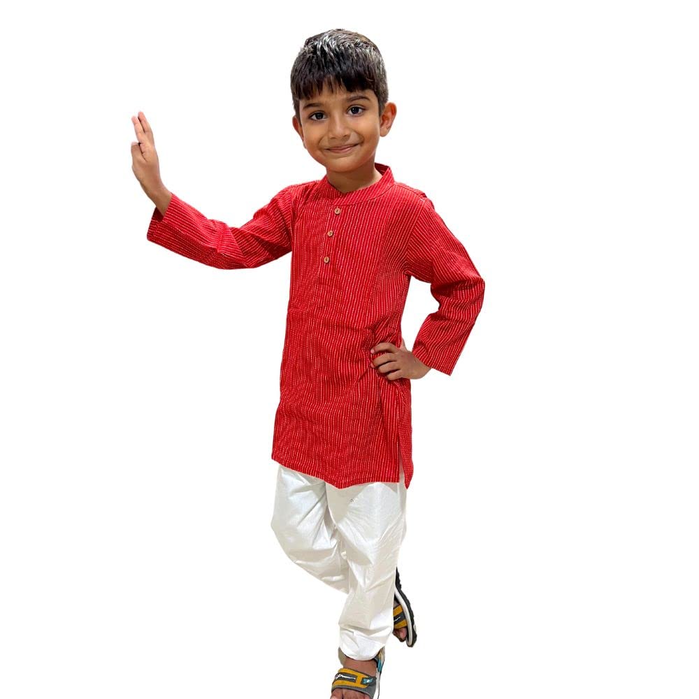 Red katha kurta pyjama for boys